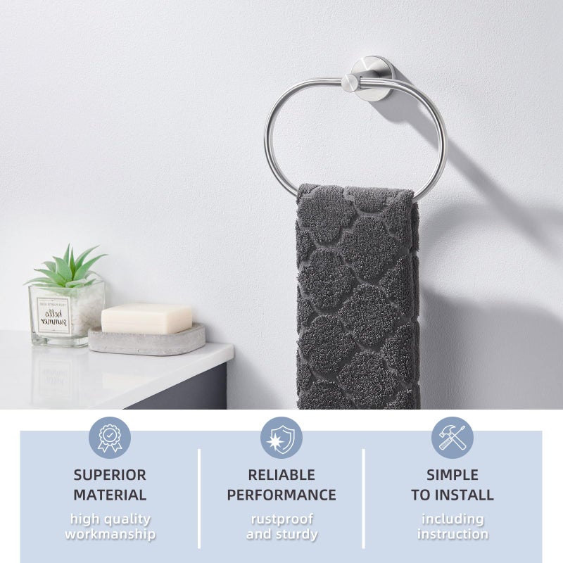 Angle Simple Towel Ring Swivel, SUS 304 Stainless Steel Bathroom Hand Towel Holder, Brushed Nickel - Image 3